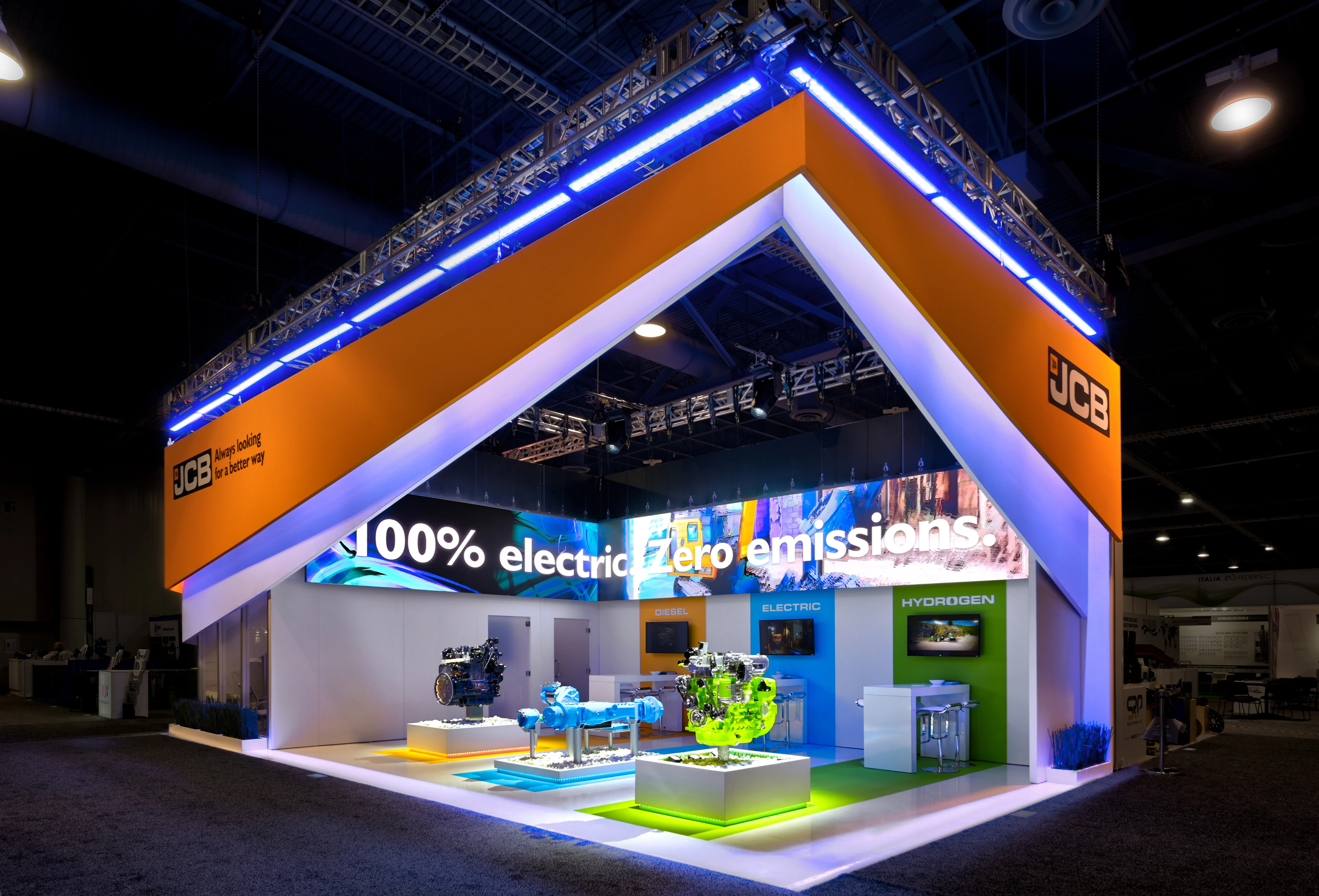 JCB Hydrogen Engine Reveal Custom Exhibit at CONEXPO Las Vegas